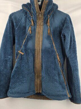 Kuhl Flight Jacket Teal with Brown Leather Convertible Hood Zip Up XS